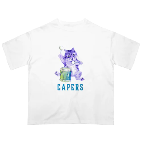 Cat Capers 悪戯な猫たち　太鼓を叩く オーバーサイズTシャツ