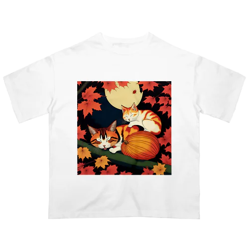 猫浮き絵（秋） オーバーサイズTシャツ