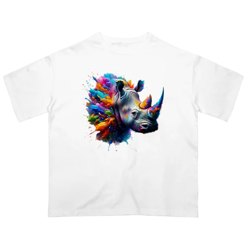 PAINT風Rhinoceros　 オーバーサイズTシャツ