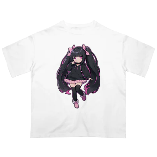 かわいい黒髪ツインテール美少女 オーバーサイズTシャツ