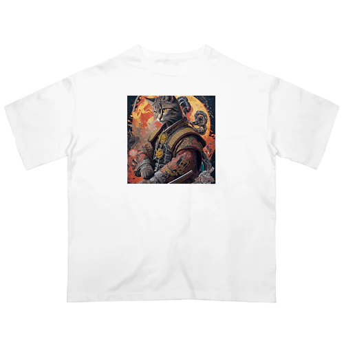 「猫舞う戦士の神響：武神の至高の姿」 オーバーサイズTシャツ