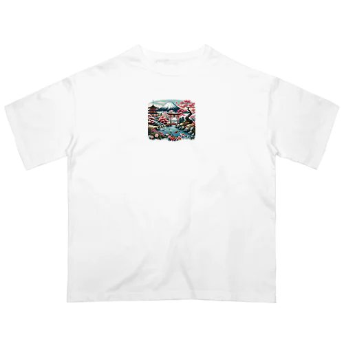 和の風景 - 富士山と桜 オーバーサイズTシャツ