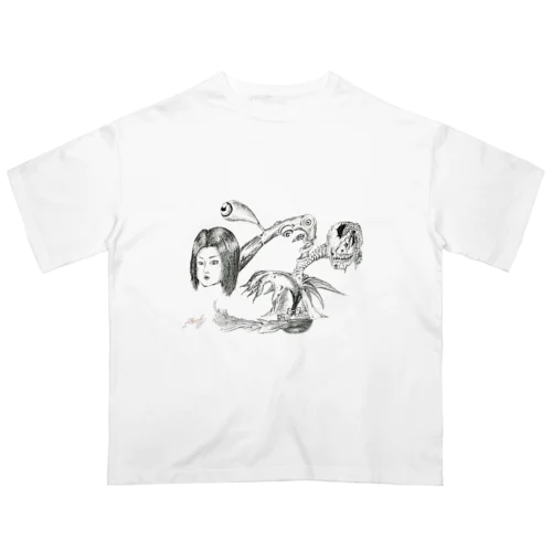 『根古水ヒメの妖カイ画』3.ロクロクビ Oversized T-Shirt