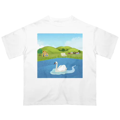 白鳥　風景 オーバーサイズTシャツ