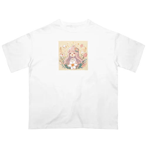 少女とお花🌸 オーバーサイズTシャツ