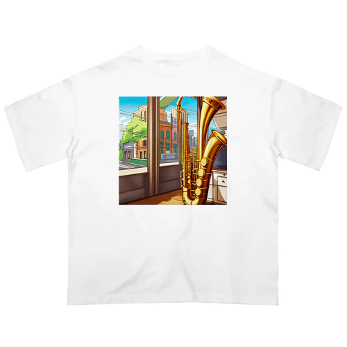 バリトンサックスと風景 オーバーサイズTシャツ