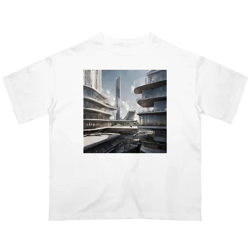 近未来的な都市風景や、歴史的な建物とが調和するシチュエーション オーバーサイズTシャツ