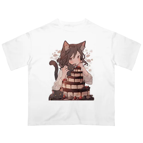 ネコちゃんとチョコレートケーキ Oversized T-Shirt