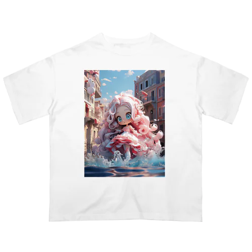 水たまりとピンクガール オーバーサイズTシャツ