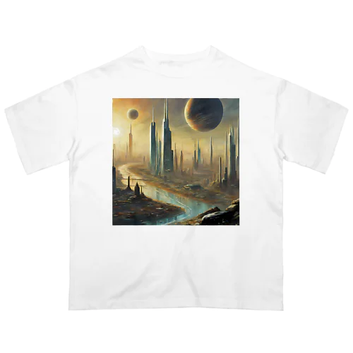 惑星と近未来都市 オーバーサイズTシャツ