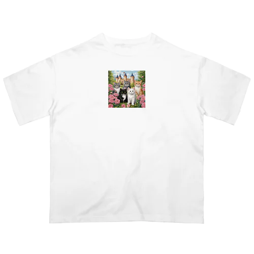 お城のお花畑と猫ちゃん Oversized T-Shirt