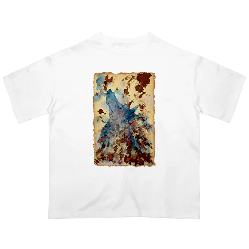 Watercolor wolf - carob & blue オーバーサイズTシャツ