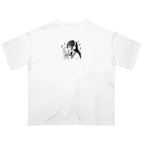 音楽を聴く女の子 オーバーサイズTシャツ