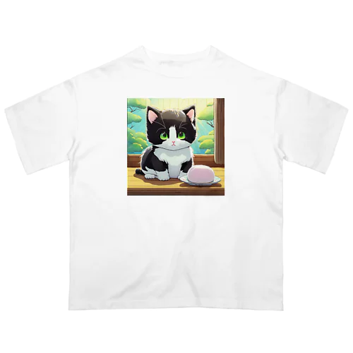 お餅と白黒猫 オーバーサイズTシャツ