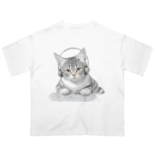 ヘッドホンねこ Oversized T-Shirt