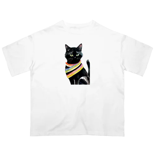 黒猫と虹の首輪 Oversized T-Shirt