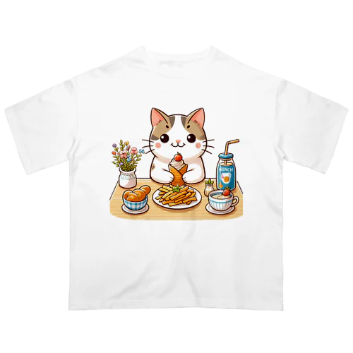 猫くんの豪華なカフェごはん♪ Oversized T-Shirt