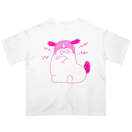 もじゃまる歯ぎしり　濃いピンク オーバーサイズTシャツ