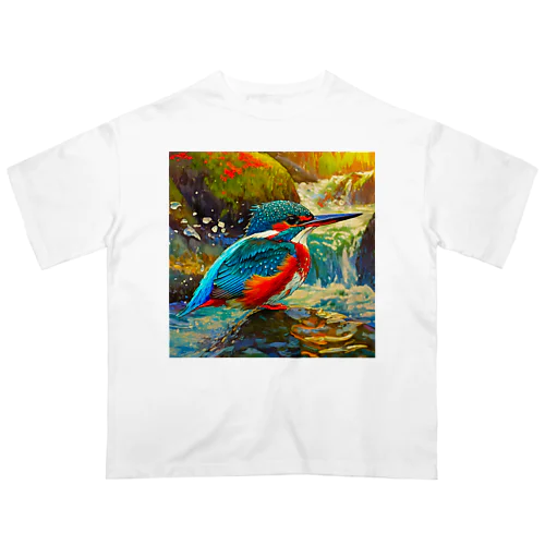 渓流のカワセミ オーバーサイズTシャツ