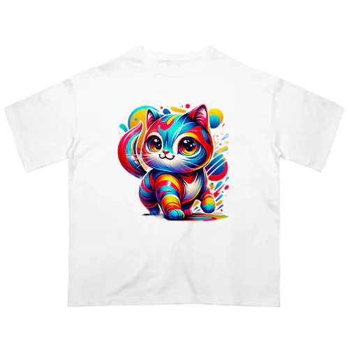 彩り豊かなパレットのにゃんこ オーバーサイズTシャツ