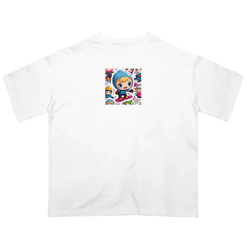 スノーボードとキャラクターたちのイラストグッズ Oversized T-Shirt