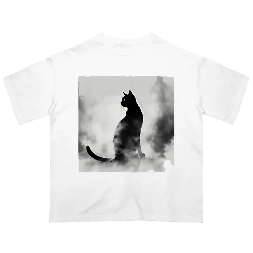 謎めいたモノクロねこ オーバーサイズTシャツ