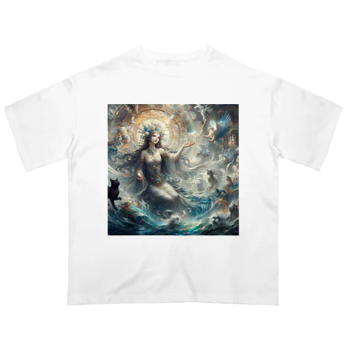 水の女神と猫 オーバーサイズTシャツ