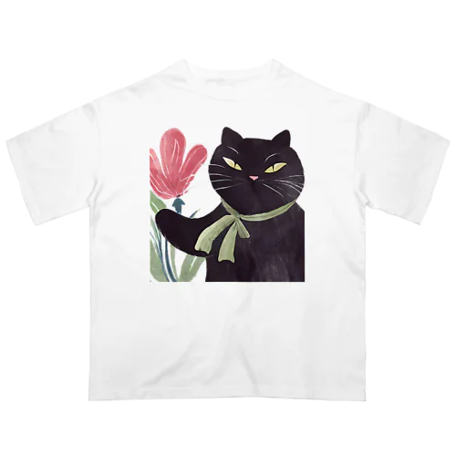 ジェントル黒猫さんTシャツ Oversized T-Shirt