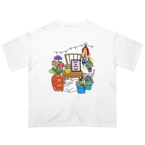 with cat and plants オーバーサイズTシャツ