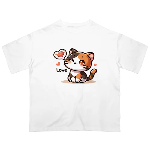 LINEスタンプっぽいキュートなネコちゃん オーバーサイズTシャツ