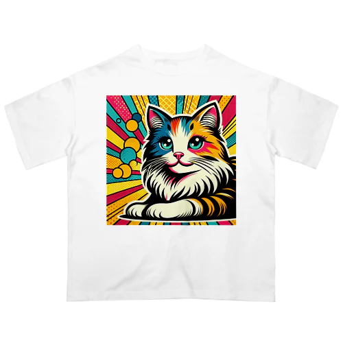 ねこポップアート オーバーサイズTシャツ