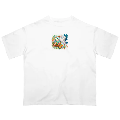 幸せを呼ぶコウノトリ2/Stork of Happiness2 オーバーサイズTシャツ