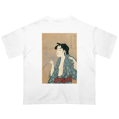 浮世絵：喜多川歌麿_婦女人相十品・煙草の煙を吹く女 Oversized T-Shirt