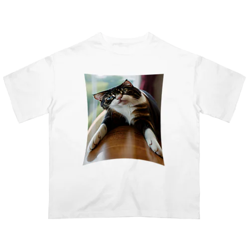 デブが着る前から伸びている：猫ver オーバーサイズTシャツ