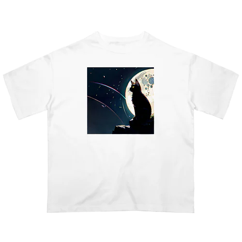 月夜を眺める黒猫 Oversized T-Shirt