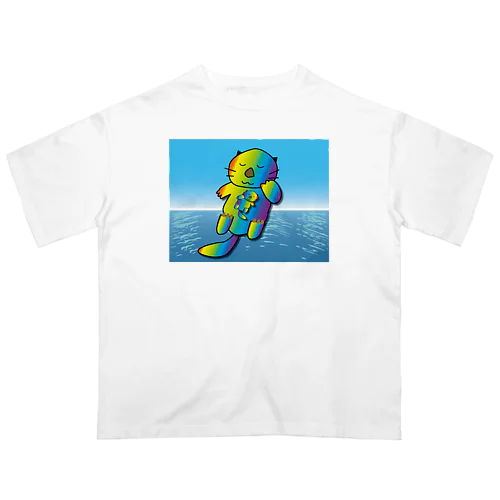 【レインボーカラー】おねんね海獺(ラッコ)親子 オーバーサイズTシャツ