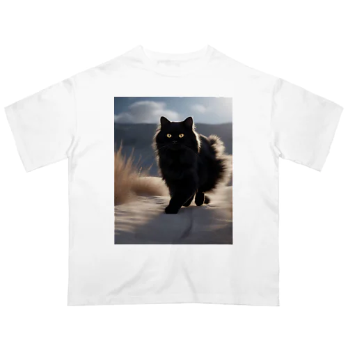 ふわふわな黒猫 オーバーサイズTシャツ