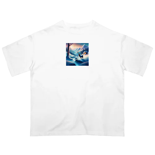 極光の冬景色とトナカイ Oversized T-Shirt