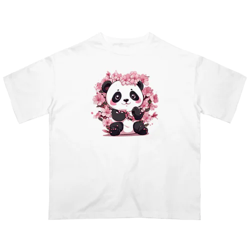 満開桜とパンダ オーバーサイズTシャツ