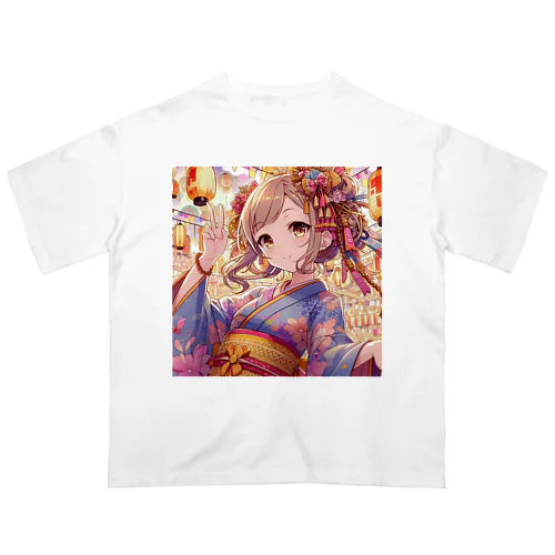 お祭りを楽しむ浴衣美少女 Oversized T-Shirt