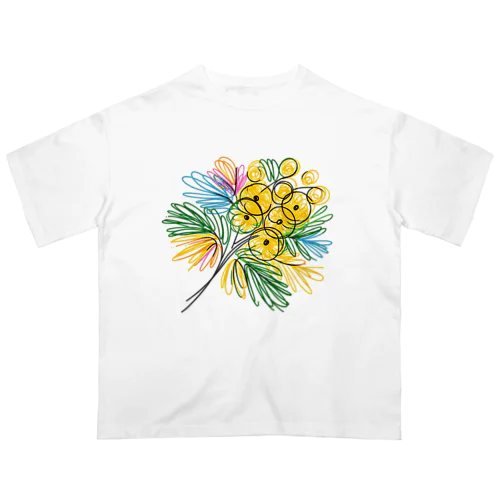 鮮やかなカラフルなミモザの花束 Oversized T-Shirt