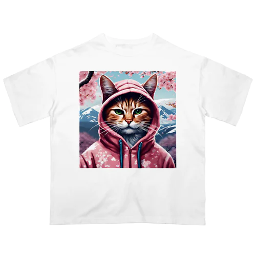 桜舞うなかオシャン猫 Oversized T-Shirt