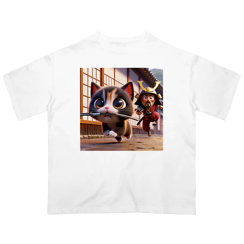 猫と侍と刀 オーバーサイズTシャツ