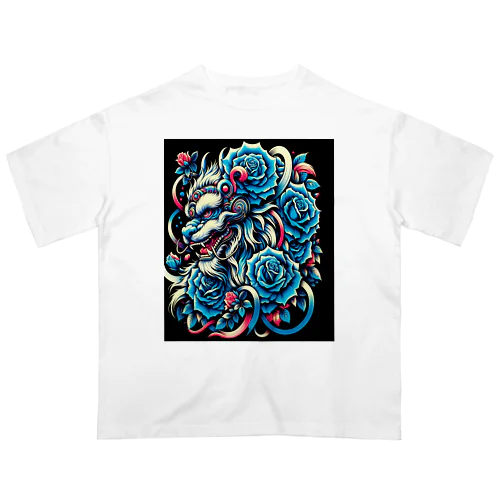 獅子舞と青い薔薇 オーバーサイズTシャツ
