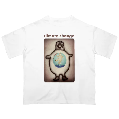 気候変動に危機感を感じる北極のペンギン オーバーサイズTシャツ