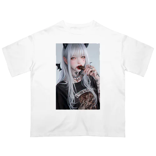 チョコを咥える悪魔美女 オーバーサイズTシャツ