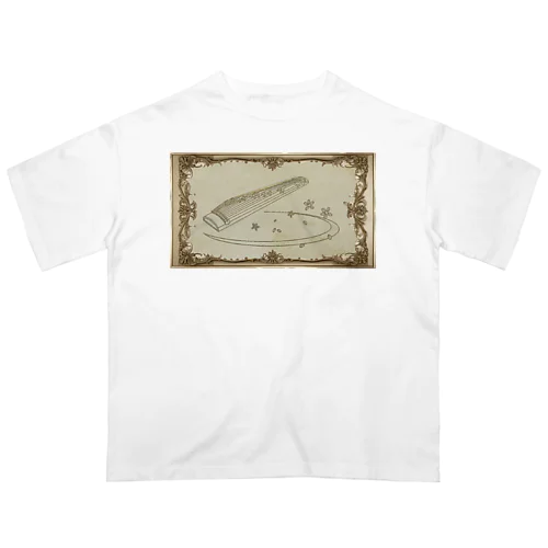 箏と桜（アンティーク風） Oversized T-Shirt