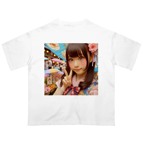 和傘の女の子 オーバーサイズTシャツ
