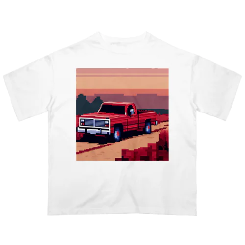 ピックアップトラック　赤　ピクセルアート オーバーサイズTシャツ