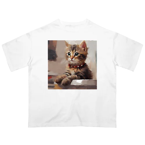 猫の絵画風イラストグッズ オーバーサイズTシャツ